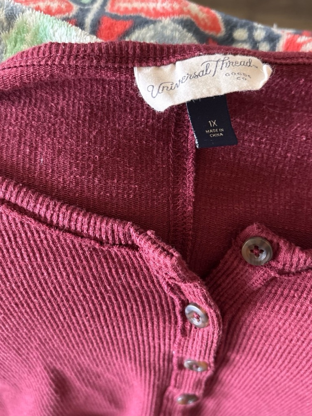 Universal Thread Ribbed Henley Top in Berry - Picture 2 of 3